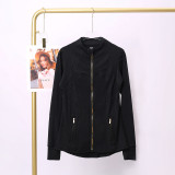 LULU DF Steel Seal Stand Collar Jacket for Women, Slim Fit Stand Collar Stretch Jacket with Gold Zipper, Fitness Yoga Wear for Women