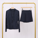 LULU branded hooded jacket and short skirt set, sports tennis skirt for women, anti-exposure fitness two-piece new style