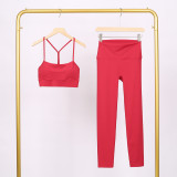LULU Y-shaped sports vest and cropped pants set, underwear, nude-feel bra, beautiful back, shockproof, push-up, yoga round neck