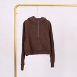 LULU Women's Yoga Wear Half-Zip Terry Hoodie Sweatshirt Casual Loose Short Fleece Sweatshirt