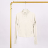 LULU DF Stand Collar Jacket New Slim Fit Stand Collar Stretch Jacket with Gold Zipper for Fitness and Yoga