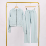 LULU Women's Yoga Outfit: Full-Zip Loose Hoodie, Sweatshirt, Sweatpants Set, Short Style, Fleece-Lined, Japanese and Korean Casual Style