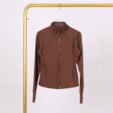 LULU DF Stand Collar Jacket New Slim Fit Stand Collar Stretch Jacket with Gold Zipper for Fitness and Yoga