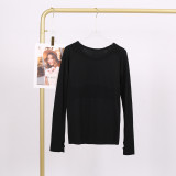 LULU 1.0 Long Sleeve Sports Yoga T-Shirt Quick-Dry Round Neck Running Fitness Top Sweat-Wicking Tight-Fitting Shirt for Women Spring/Summer