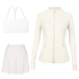 LULU Sports Tennis Skirt Anti-Exposure Embossed Stand-Up Collar Jacket Y-Back Vest Short Skirt Three-Piece Yoga Quick-Dry Set