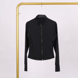 LULU DF Stand Collar Jacket New Slim Fit Stand Collar Stretch Jacket with Gold Zipper for Fitness and Yoga