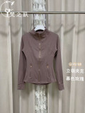 Yoga outfit set lulu stand-up collar long-sleeve jacket with embossed logo, elastic and breathable for yoga, running, fitness, and commuting for women