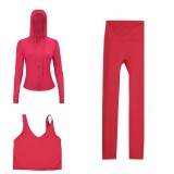 LULU DF hooded jacket, U-shaped vest, cropped pants three-piece set, starry gold zipper slim-fit yoga outfit