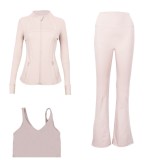 LULU DF stand-up collar jacket, U-shaped vest, bell-bottom pants three-piece set with gold zipper, sports fitness slim-fit yoga wear