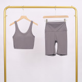 LULU Deep U Sports Tank Top and Shorts Set, Barely-there Feel Bra, Shockproof and Supportive Yoga Top for Women, Short Style