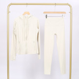 LULU in-stock hooded jacket and cropped pants set, running and yoga wear, sports slim-fit zip-up cardigan