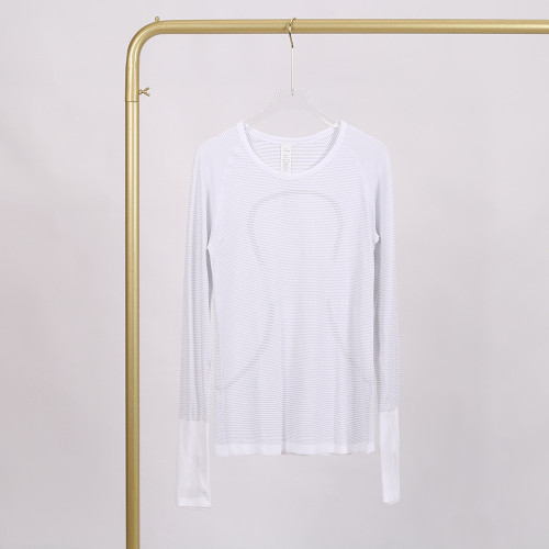 LULU 2.0 with logo）long-sleeve sports yoga T-shirt, round neck, running fitness sweat-wicking tight-fitting top