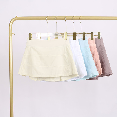 LULU Three-Pleat Skirt for Fitness and Sports, Two-in-One Anti-Exposure Elastic Breathable Tennis Skirt for Women, All-Season