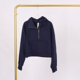 LULU Women's Yoga Wear Half-Zip Terry Stand-Up Collar Sweatshirt Casual Loose Short Fleece-Lined Sweatshirt
