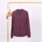 LULU DF Steel Seal Stand Collar Jacket for Women, Slim Fit Stand Collar Stretch Jacket with Gold Zipper, Fitness Yoga Wear for Women
