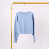 LULU (in stock) Yoga wear air-layer short round-neck sweatshirt, high elasticity, loose fit, sports OVZ short long-sleeve