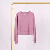 LULU (in stock) Yoga wear air-layer short round-neck sweatshirt, high elasticity, loose fit, sports OVZ short long-sleeve