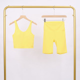 LULU Deep U Sports Tank Top and Shorts Set, Barely-there Feel Bra, Shockproof and Supportive Yoga Top for Women, Short Style