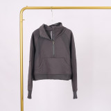 LULU Women's Yoga Wear Half-Zip Terry Stand-Up Collar Sweatshirt Casual Loose Short Fleece-Lined Sweatshirt