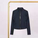 LULU DF Stand Collar Jacket New Slim Fit Stand Collar Stretch Jacket with Gold Zipper for Fitness and Yoga