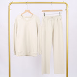 LULU (in stock) long-sleeve sweatshirt and air-layer sweatpants set, long-sleeve women's round-neck elastic sports yoga outfit