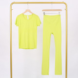 LULU3.0 High-Elasticity Sports Round-Neck Short-Sleeve Bell-Bottom Pants Set for Women, Quick-Dry Running Training T-Shirt, Yoga Outfit for Women
