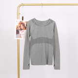 LULU 1.0 Long Sleeve Sports Yoga T-Shirt Quick-Dry Round Neck Running Fitness Top Sweat-Wicking Tight-Fitting Shirt for Women Spring/Summer