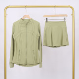 LULU branded stand-up collar jacket and skirt set, sports tennis skirt for women, anti-exposure fitness skirt, two-piece design