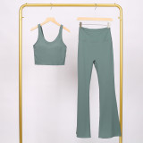 LULU U-shaped sports tank top and flared pants set, bra with beautiful back design, shockproof and supportive yoga top for women, sleeveless and short style