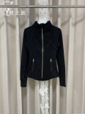 Third-generation yoga jacket without mesh, lulu style, with gold zipper, stand-up collar, elastic and breathable, suitable for running, fitness, and commuting for women