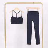 LULU Y-shaped sports vest and cropped pants set, underwear, nude-feel bra, beautiful back, shockproof, push-up, yoga round neck