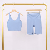 LULU Deep U Sports Tank Top and Shorts Set, Barely-there Feel Bra, Shockproof and Supportive Yoga Top for Women, Short Style