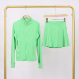 LULU branded stand-up collar jacket and skirt set, sports tennis skirt for women, anti-exposure fitness skirt, two-piece design