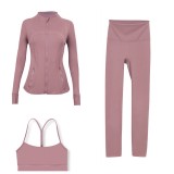 LULU DF Stand Collar Jacket, Y-Back Vest, Nine-Quarter Pants Three-Piece Set, Starry Gold Zipper Slim Fit Yoga Outfit