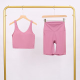 LULU Deep U Sports Tank Top and Shorts Set, Barely-there Feel Bra, Shockproof and Supportive Yoga Top for Women, Short Style