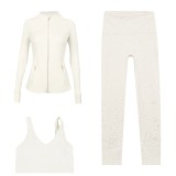 LULU DF stand-up collar jacket, U-shaped vest, cropped pants three-piece set, starry gold zipper slim-fit yoga wear
