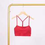 LULU Y-shaped sports tank top for women with chest pads, sexy thin underwear with beautiful back design, fitness yoga top with straps for spring and summer