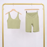 LULU Deep U Sports Tank Top and Shorts Set, Barely-there Feel Bra, Shockproof and Supportive Yoga Top for Women, Short Style