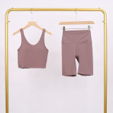 LULU Deep U Sports Tank Top and Shorts Set, Barely-there Feel Bra, Shockproof and Supportive Yoga Top for Women, Short Style