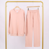 LULU (in stock) long-sleeve sweatshirt and air-layer sweatpants set, long-sleeve women's round-neck elastic sports yoga outfit