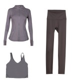 LULU DF stand-up collar jacket, U-shaped vest, cropped pants three-piece set, starry gold zipper slim-fit yoga wear
