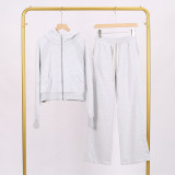 LULU Women's Yoga Outfit: Full-Zip Loose Hoodie, Sweatshirt, Sweatpants Set, Short Style, Fleece-Lined, Japanese and Korean Casual Style
