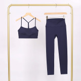 LULU Y-shaped sports vest and cropped pants set, underwear, nude-feel bra, beautiful back, shockproof, push-up, yoga round neck