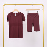 LULU3.0 High-Elasticity Sports Round-Neck Short-Sleeve Five-Pocket Pants Set for Women, Quick-Dry Running Training T-Shirt, Yoga Outfit for Women