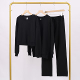 LULU (in stock) long and short sweatshirt air-layer sweatpants set, long-sleeved women's round-neck stretchy yoga wear