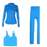 LULU DF stand-up collar jacket, U-shaped vest, cropped pants three-piece set, starry gold zipper slim-fit yoga wear