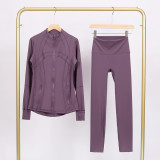 LULU DF Stand Collar Jacket Nine-Point Set Zipper Slim Fit Jacket Stretchy Quick-Dry Tight Fitness Yoga Wear