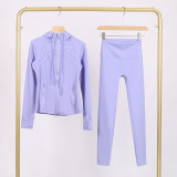 LULU In-Stock Hooded Embossed Stand Collar Jacket and Cropped Pants Set Yoga Outfit Slim Fit Zipper Cardigan