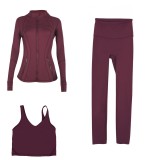 LULU DF stand-up collar jacket, U-shaped vest, cropped pants three-piece set, starry gold zipper slim-fit yoga wear