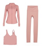 LULU DF stand-up collar jacket, U-shaped vest, cropped pants three-piece set, starry gold zipper slim-fit yoga wear